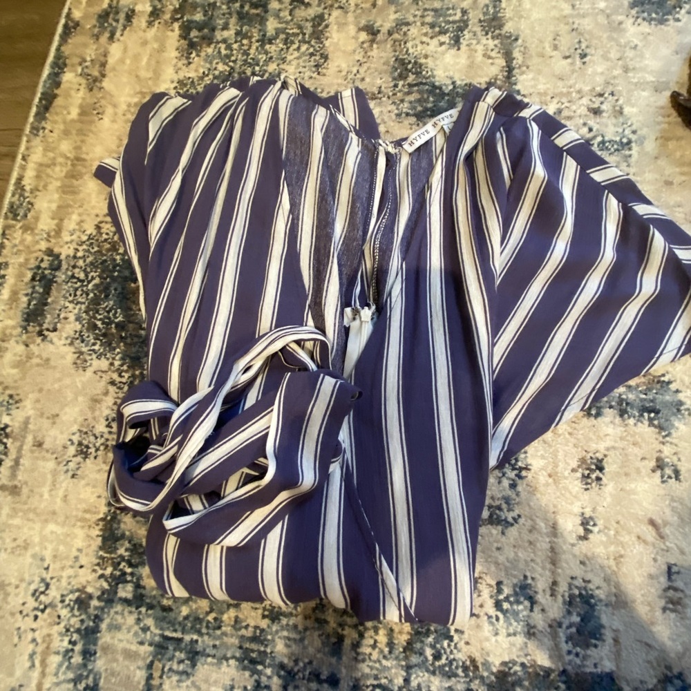 Blue and white stripe romper size large